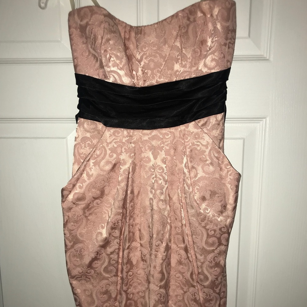 Fancy Pink and Black Strapless Dress with pockets